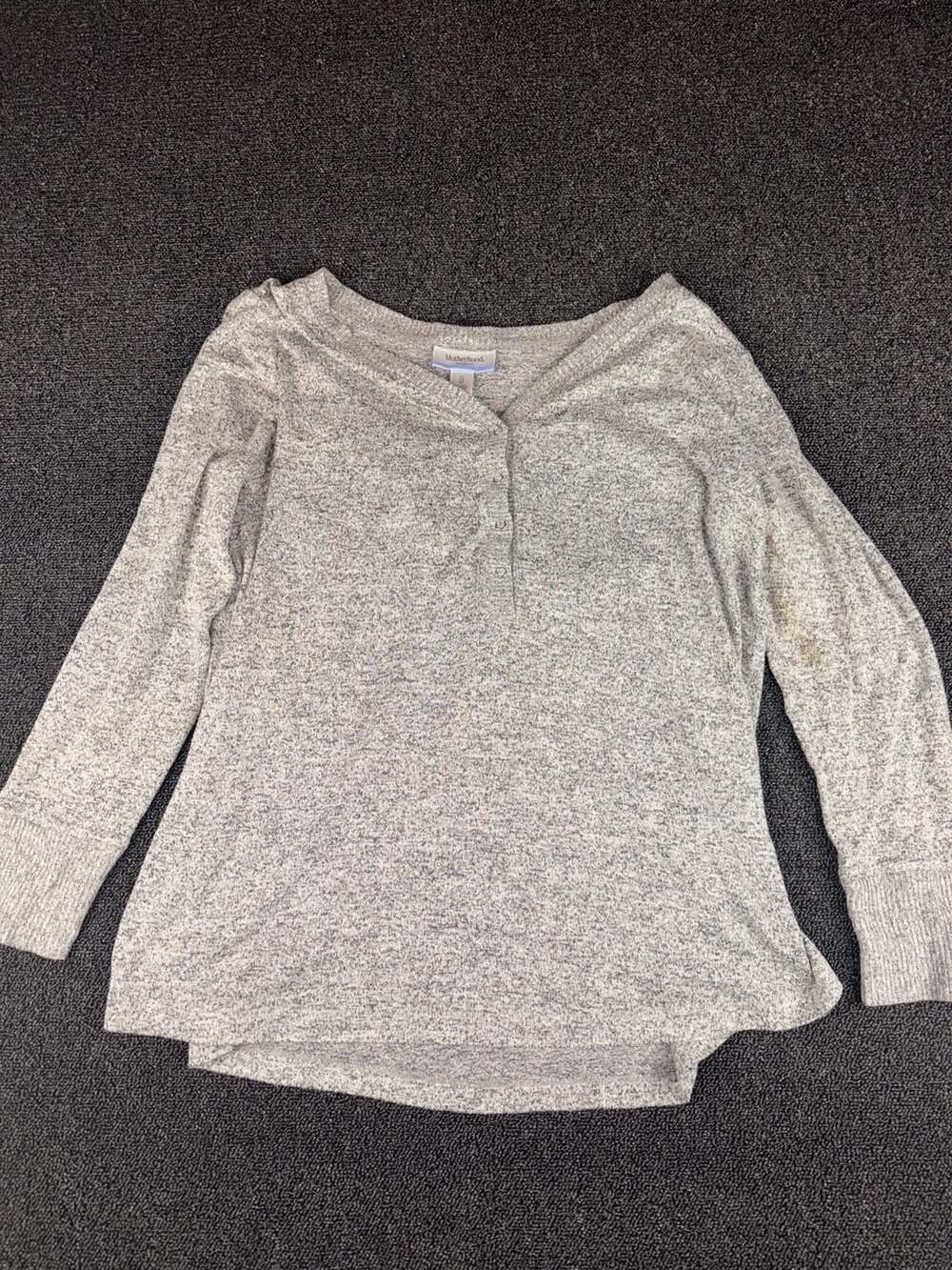 Motherhood Maternity Sleep Grey Marled Long Sleeve Henley Top XL